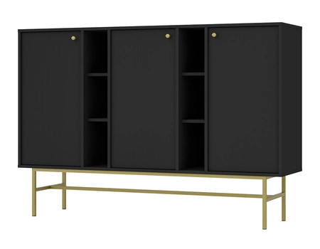 Komoda Kioto III 158 cm černá grafitová moderní design decentní úchyty jednoduchý tvar obohacený zlatým kovovým rámem