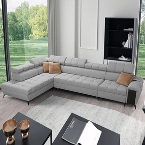 Rohová rozkládací pohovka s funkcí spaní Bolmso XI šedá levá stylová designová rohová rozkládací pohovka se zásuvkou a kontejnery na lůžkoviny