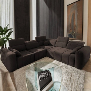 Rohová pohovka s funkcí spaní Cetara III hnědá levá ergonomická rohová pohovka s posuvným opěradlem a nastavitelnými opěrkami hlavy