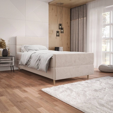 Benet 90x200 béžová kontinentální postel v moderním skandinávském stylu s čalouněným čelem a nohou postele s úložným boxem