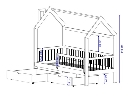 Dřevěná postel Pumba 80x200 cm bílá dětská postel z masivního borovicového dřeva dětský domeček postel s prostornými zásuvkami