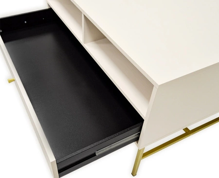 Konferenční stolek Kioto II béžový se zásuvkou elegantní design vyztužený kovovými nohami ve zlaté barvě jemná rukojeť