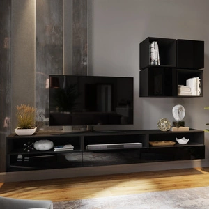 Dion černá / černý lesk univerzální a stylová nástěnná skříňka do obývacího pokoje systém push to open pro dveře a zásuvky