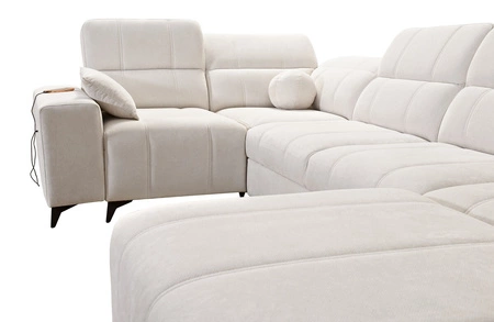 Rohová pohovka s funkcí spaní Penejos IV světle šedá pravostranná stylová rohová pohovka se dvěma lůžkovinami odolná látka