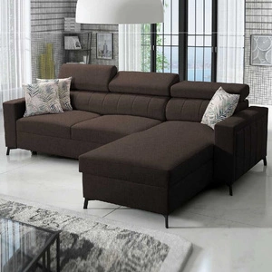 Rohová sedací souprava s funkcí spaní Savona hnědá pravý roh pohodlná a elegantní s nastavitelnými opěrkami hlavy dekorativní prošívání