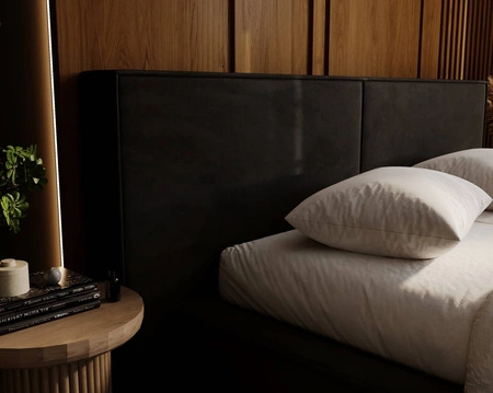 Čalouněná postel Palise 180x200 černá stylová postel s úložným prostorem na lůžkoviny pohodlný podhlavník zaujme svým elegantním designem