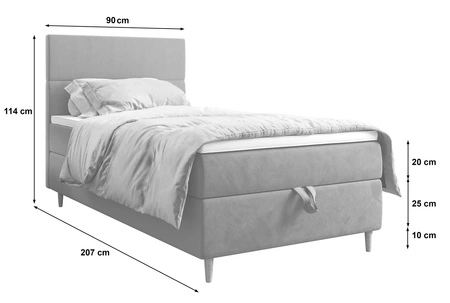 Kontinentální postel Bing 90x200 grafit v moderním skandinávském stylu s čalouněným čelem postele s úložným boxem