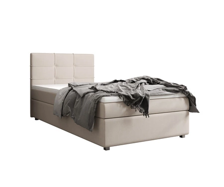 Kontinentální postel Fresno 120x200 béžová v moderním skandinávském stylu s čalouněným čelem postele s úložným boxem