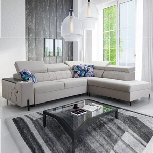 Rohová sedací souprava s funkcí spaní Belvi III šedá pravá pohodlná a elegantní rohová sedací souprava do obývacího pokoje s praktickým úložným prostorem na boku