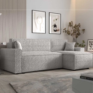 Rohová sedací souprava s funkcí spaní Brandon Bis šedý jasan pravá strana měkká látka s charakteristickou smyčkovou povrchovou nádobou na lůžkoviny