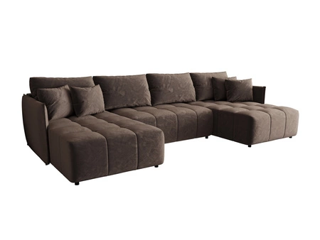 Rohová sedací souprava s funkcí spaní Oroso U světle hnědá nádoba na lůžkoviny měkká sametová tkanina s hydrofobní vrstvou dekorativní prošívání