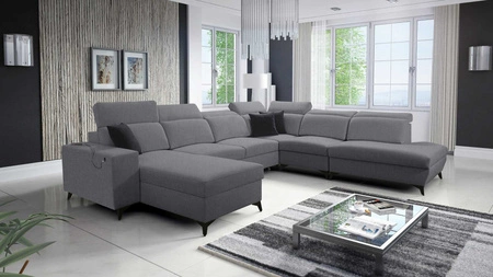 Kelly Sleek X šedá levá rohová sedačka s funkcí spaní mimořádně elegantní rohová sedačka do obývacího pokoje s nastavitelnými opěrkami hlavy