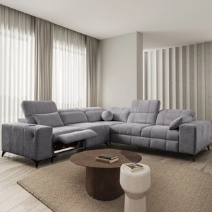 Rohová pohovka s funkcí spaní Penejos III Lux světle šedá levá rohová pohovka do obývacího pokoje s výsuvnou podnožkou kontejner na ložní prádlo