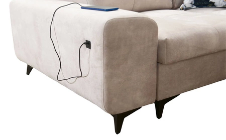 Rohová pohovka s funkcí spaní Buffalo VII modrá pravostranná stylová rohová pohovka s kontejnery na lůžkoviny velurová tkanina