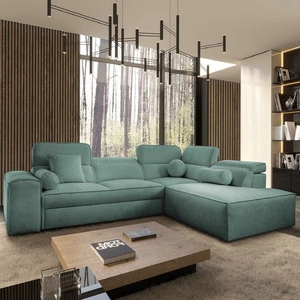 Rohová sedací souprava s funkcí spaní Viano VII patina pravý roh moderní a stylová s nastavitelnými opěrkami hlavy dekorativní polštáře