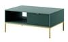 Konferenční stolek Lovro pastelově zelený se zásuvkami moderní design deska odolná proti polití zlaté kovové nohy