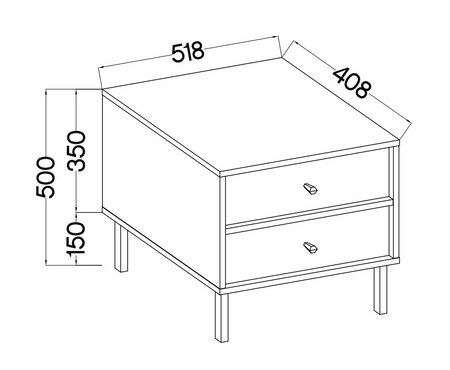 Noční stolek Kioto II černý grafit se zásuvkami ideální skříňka do ložnice na kovovém zlatém podstavci s jemnými úchyty