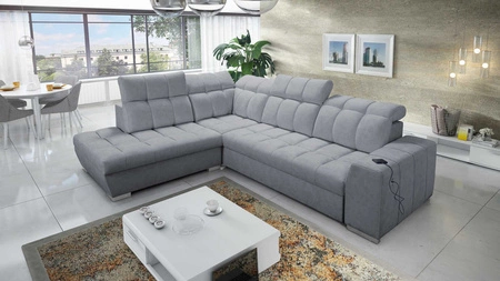 Rozkládací pohovka Luigi VII šedá levá komfortní rohová rozkládací pohovka v moderním designu