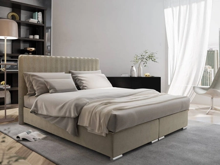 Béžová kontinentální postel Sarona 160x200 v moderním skandinávském stylu s výrazným čelem