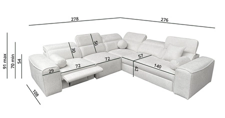 Rohová sedací souprava s funkcí spaní Viano III Lux šedý jasan levá moderní rohová sedací souprava s výsuvnou podnožkou s kontejnerem na lůžkoviny