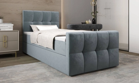 Kontinentální postel Manhattan 90x200 tyrkysová v moderním skandinávském stylu s čalouněným čelem a nohou postele s úložným boxem