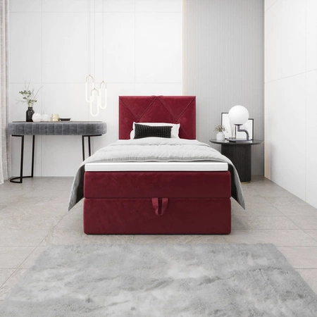 Kontinentální postel Arvada 100x200 bordó v moderním skandinávském stylu s čalouněným čelem postelí s úložným boxem