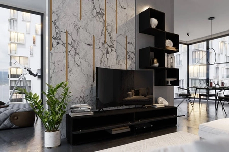 Nestorio černá / lesklá černá stylový design, který se hodí k jakékoli interiérové nástěnné skříňce RTV skříňka s možností zavěšení