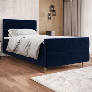 Modrá kontinentální postel Benet 100x200 v moderním skandinávském stylu s čalouněným čelem a nohama postele s úložným boxem