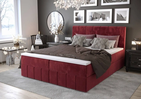 Vínová kontinentální postel Casey 180x200 v moderním skandinávském stylu s výrazným čelem