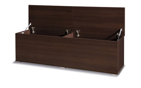 Skrzynia na pościel Maximus 157 cm kasztan wenge nowoczesny design klapy podnoszone na siłownikach obrzeża wykończone specjalną okleiną
