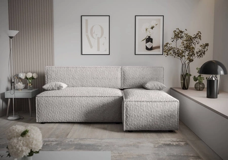 Rohová sedací souprava s funkcí spaní Brandon šedý jasan pravý roh měkká tkanina s charakteristickou smyčkovou povrchovou nádobou na lůžkoviny