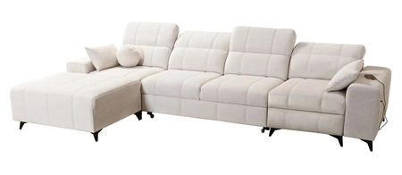 Rohová rozkládací pohovka s funkcí spaní Penejos XII Lux krémová levá stylová rohová rozkládací pohovka s pohodlnou výsuvnou opěrkou nohou