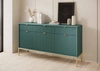 Komoda Lovro 154 cm se zásuvkami pastelově zelená moderní design potěší milovníky výrazných interiérů zlaté kovové doplňky