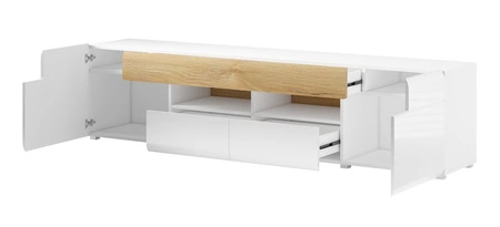 RTV skříňka Toledo 208 cm bílá / bílý lesk / san remo světlá moderní TV skříňka ve skandinávském stylu