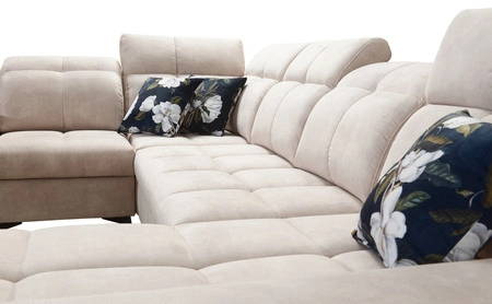 Rohová sedací souprava s funkcí spaní Buffalo IV tmavě béžová pravá rohová sedací souprava se dvěma lůžkovinami velurová tkanina