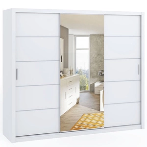 Zrcadlová posuvná skříň Rico 250 cm bílá prostorná skříň do ložnice, šatny nebo předsíně klasický tvar s geometrickými tvary
