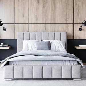 Čalouněná postel Insam 160x200 šedá jasan Stylová postel s úložným prostorem na lůžkoviny Pohodlný podhlavník zaujme svým elegantním designem