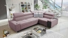 Rohová sedací souprava s funkcí spaní Dafni II levandulově růžová pravoúhlá tkaná rohová sedací souprava se zásuvkou na lůžkoviny v boční části nábytku