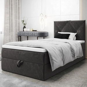 Kontinentální postel Arvada 90x200 šedá postel v moderním skandinávském stylu s čalouněným čelem postel s úložným boxem