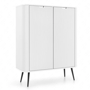 Komoda Zoya 103 cm bílá elegantní design oválného tvaru na černých kovových nohách vkusné drážkované čelo