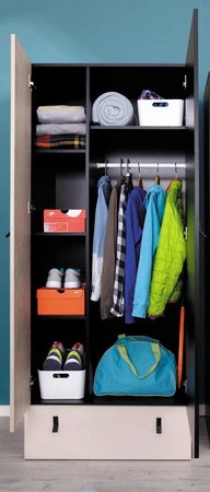 Šatní skříň Niko 80 cm černá / dub / béžová ideální do pokoje pro mládež funkční šatní skříň se zásuvkou