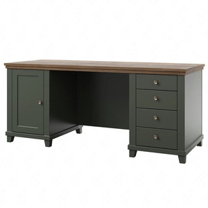 Psací stůl se zásuvkami Evora 180 cm láhev zelená / dub lefkas vkusným designem potěší milovníky výrazných interiérů do pracovny nebo kanceláře