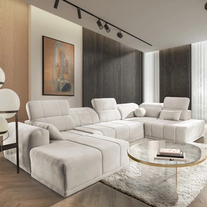 Rohová sedací souprava s funkcí spaní Cetara VI krémová levá strana pohodlná a stylová rohová sedací souprava s posuvnými opěradly