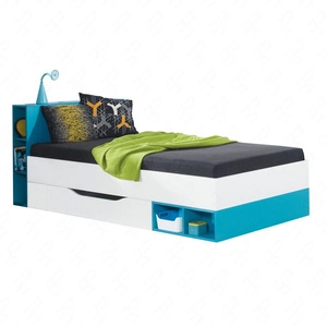 Postel se zásuvkou Mobi 90x200 cm bílá / tyrkysová ideální pro dětské a teenagerovské pokoje hrany zdobené speciální dýhou