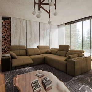 Rohová sedací souprava s funkcí spaní Tesalia III Lux hnědá levá komfortní rohová sedací souprava s výsuvnou podnožkou a posuvnou funkcí opěradla