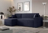 Rohová sedací souprava s funkcí spaní Brandon Bis námořnická modrá levá měkká tkanina s charakteristickou smyčkovou povrchovou nádobou na lůžkoviny