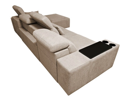 Rohová sedací souprava s funkcí spaní Tesalia XII modrá pravý roh moderní design pohodlný posuvný opěrák zásuvka v boku nábytku