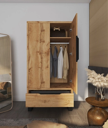 Šatní skříň Halle 99 cm dub wotan stylový design klasický tvar šatní skříň do ložnice nebo šatny prostorné zásuvky úchyty na hraně