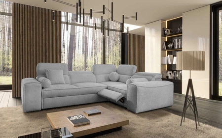 Rohová sedací souprava s funkcí spaní Viano II Lux světle šedá pravá designová rohová sedací souprava do obývacího pokoje s pohodlným výsuvným podnožníkem
