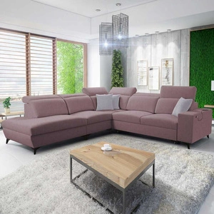 Pohovka na spaní Kelly Sleek IX levandulově růžová levá rohová pohovka s pohodlnými područkami a nastavitelnými opěrkami hlavy